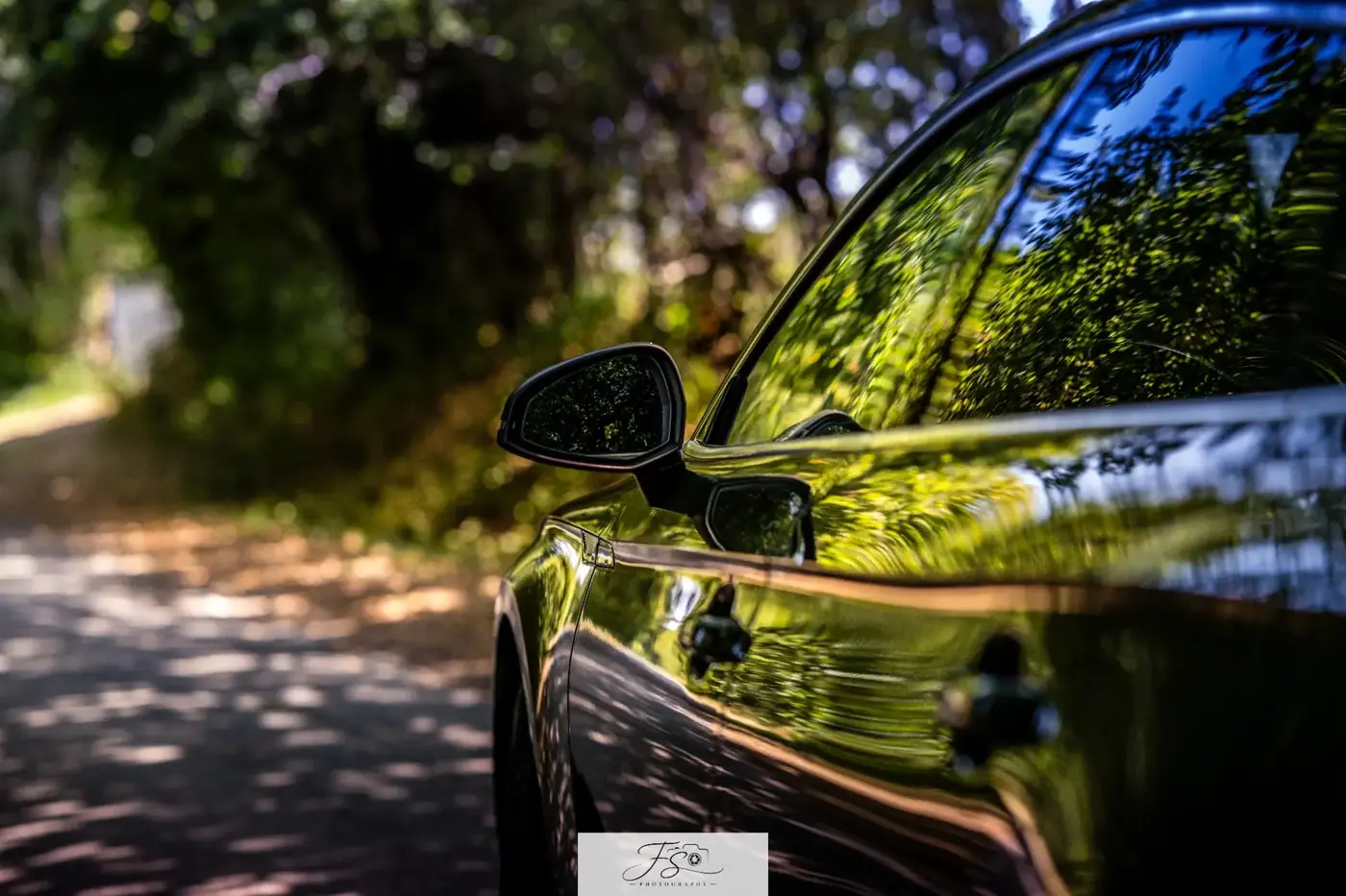 Reflets sur la carrosserie vert District