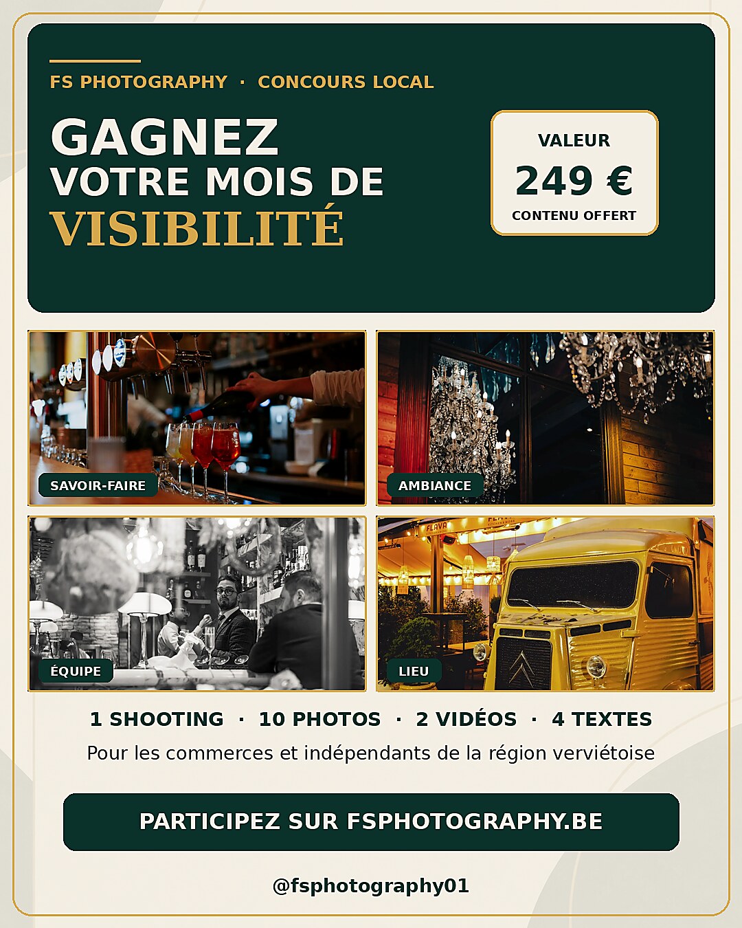 Affiche du concours FS Photography présentant un mois de visibilité d’une valeur de 249 euros